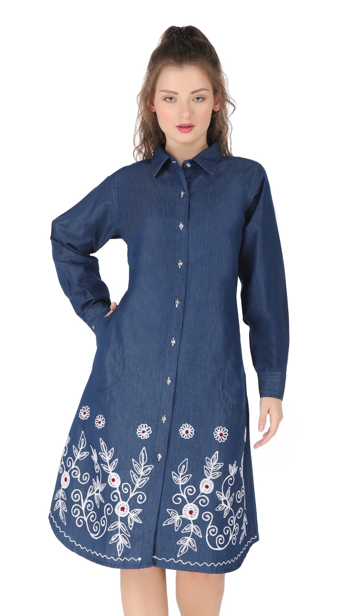 Denim dress full sleeve embroidery 1836-7 – Trendyfashionbysn