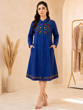 Load image into Gallery viewer, Cotton Embroideried Shirt Dress Blue