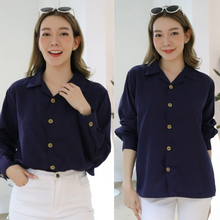 Load image into Gallery viewer, Women full sleeve shirt with Big Button-Blue
