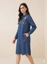 Load image into Gallery viewer, Denim Dress Embroideried (soft denim fabric) 1836