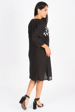 Load image into Gallery viewer, Full Sleeve Cotton Dress Kurti with 3 Button Embroidery - 1852-2 Black