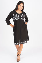 Load image into Gallery viewer, Full Sleeve Cotton Dress Kurti with 3 Button Embroidery - 1852-2 Black