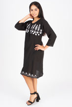Load image into Gallery viewer, Full Sleeve Cotton Dress Kurti with 3 Button Embroidery - 1852-2 Black