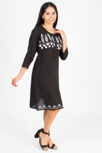 Load image into Gallery viewer, Full Sleeve Cotton Dress Kurti with 3 Button Embroidery - 1852-2 Black