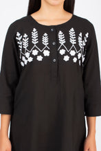 Load image into Gallery viewer, Full Sleeve Cotton Dress Kurti with 3 Button Embroidery - 1852-2 Black