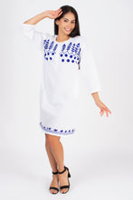 Load image into Gallery viewer, Full Sleeve Cotton Dress Kurti with 3 Button Embroidery - 1852-2 White