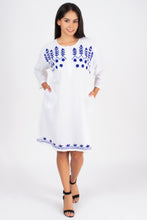 Load image into Gallery viewer, Full Sleeve Cotton Dress Kurti with 3 Button Embroidery - 1852-2 White