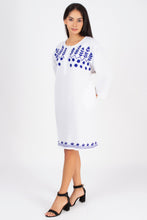 Load image into Gallery viewer, Full Sleeve Cotton Dress Kurti with 3 Button Embroidery - 1852-2 White