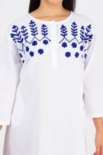 Load image into Gallery viewer, Full Sleeve Cotton Dress Kurti with 3 Button Embroidery - 1852-2 White