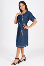 Load image into Gallery viewer, Denim Dress Embroideried (soft denim fabric) 1923-2