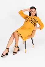 Load image into Gallery viewer, Full Sleeve Cotton Dress Kurti with 3 Button Embroidery - 1852-2 Yellow
