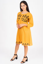 Load image into Gallery viewer, Full Sleeve Cotton Dress Kurti with 3 Button Embroidery - 1852-2 Yellow