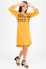 Load image into Gallery viewer, Full Sleeve Cotton Dress Kurti with 3 Button Embroidery - 1852-2 Yellow