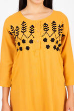 Load image into Gallery viewer, Full Sleeve Cotton Dress Kurti with 3 Button Embroidery - 1852-2 Yellow