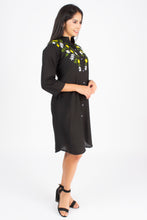 Load image into Gallery viewer, Women Embroidered Dress with Side Pockets - Black