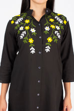 Load image into Gallery viewer, Women Embroidered Dress with Side Pockets - Black