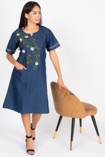 Load image into Gallery viewer, Denim long kurti half sleeve Notch V neck New 9