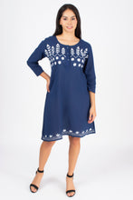 Load image into Gallery viewer, Full Sleeve Cotton Dress Kurti with 3 Button Embroidery - 1852-2 Blue