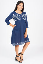 Load image into Gallery viewer, Full Sleeve Cotton Dress Kurti with 3 Button Embroidery - 1852-2 Blue