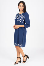 Load image into Gallery viewer, Full Sleeve Cotton Dress Kurti with 3 Button Embroidery - 1852-2 Blue