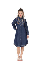Load image into Gallery viewer, Denim dress full sleeve embroidery 1820-3