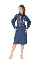 Load image into Gallery viewer, Denim dress full sleeve embroidery 1836-8