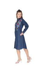Load image into Gallery viewer, Denim dress full sleeve embroidery 1836-8