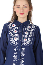 Load image into Gallery viewer, Cotton Shirt Border Emboroidery 1906-3 Blue