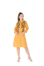 Load image into Gallery viewer, Women Embroidered Dress with side pockets 1904-2 Yellow
