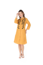 Load image into Gallery viewer, Women Embroidered Dress with side pockets 1904-2 Yellow