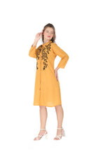 Load image into Gallery viewer, Women Embroidered Dress with side pockets 1904-2 Yellow