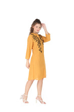 Load image into Gallery viewer, Women Embroidered Dress with side pockets 1904-2 Yellow