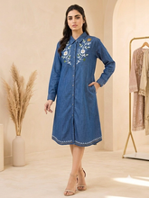 Load image into Gallery viewer, Denim dress full sleeve embroidery 1825