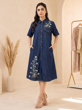 Load image into Gallery viewer, Denim Dress Embroideried (soft denim fabric) 1819-3