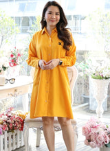Load image into Gallery viewer, Women shirt dress with side pockets-Yellow