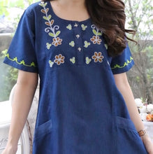 Load image into Gallery viewer, Denim long kurti half sleeve Round neck 1749