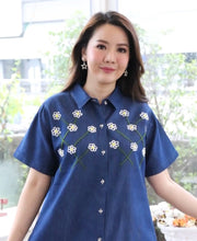 Load image into Gallery viewer, Half sleeve Denim Dress Kurti with side pockets 1369