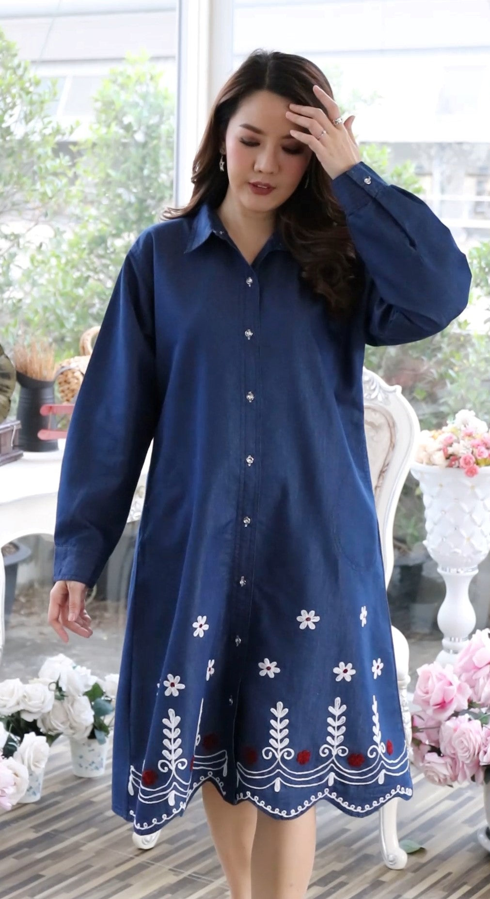 Denim Dress Full Sleeve with Embroidery