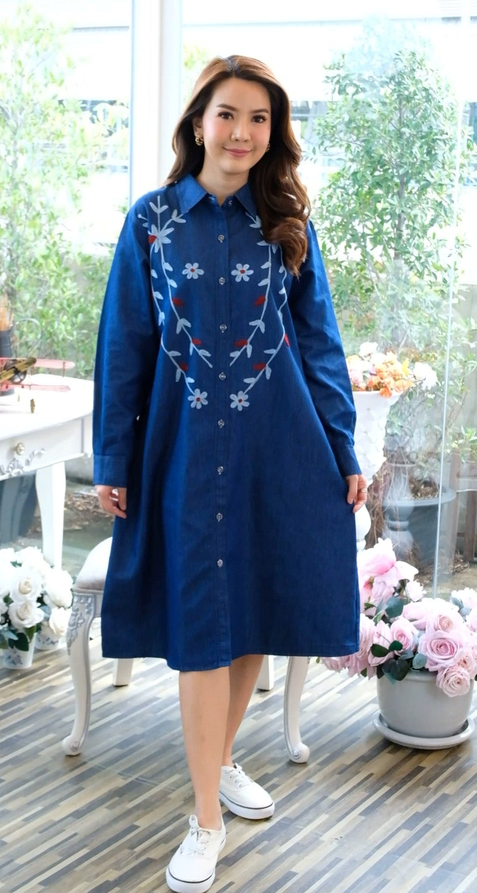 Denim Dress Full Sleeve Embroideried - 1836-4 Denim Dress Full Sleeve Embroideried - 1836-4