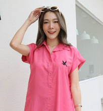 Load image into Gallery viewer, Women shirt dress with side pockets-Pink