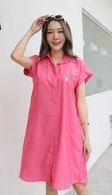 Load image into Gallery viewer, Women shirt dress Polo with side pockets-Pink