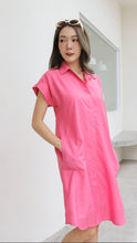 Load image into Gallery viewer, Women shirt dress Polo with side pockets-Pink