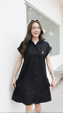 Load image into Gallery viewer, Women shirt dress Polo with side pockets-Black