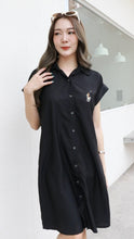 Load image into Gallery viewer, Women shirt dress Polo with side pockets-Black