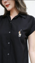 Load image into Gallery viewer, Women shirt dress Polo with side pockets-Black