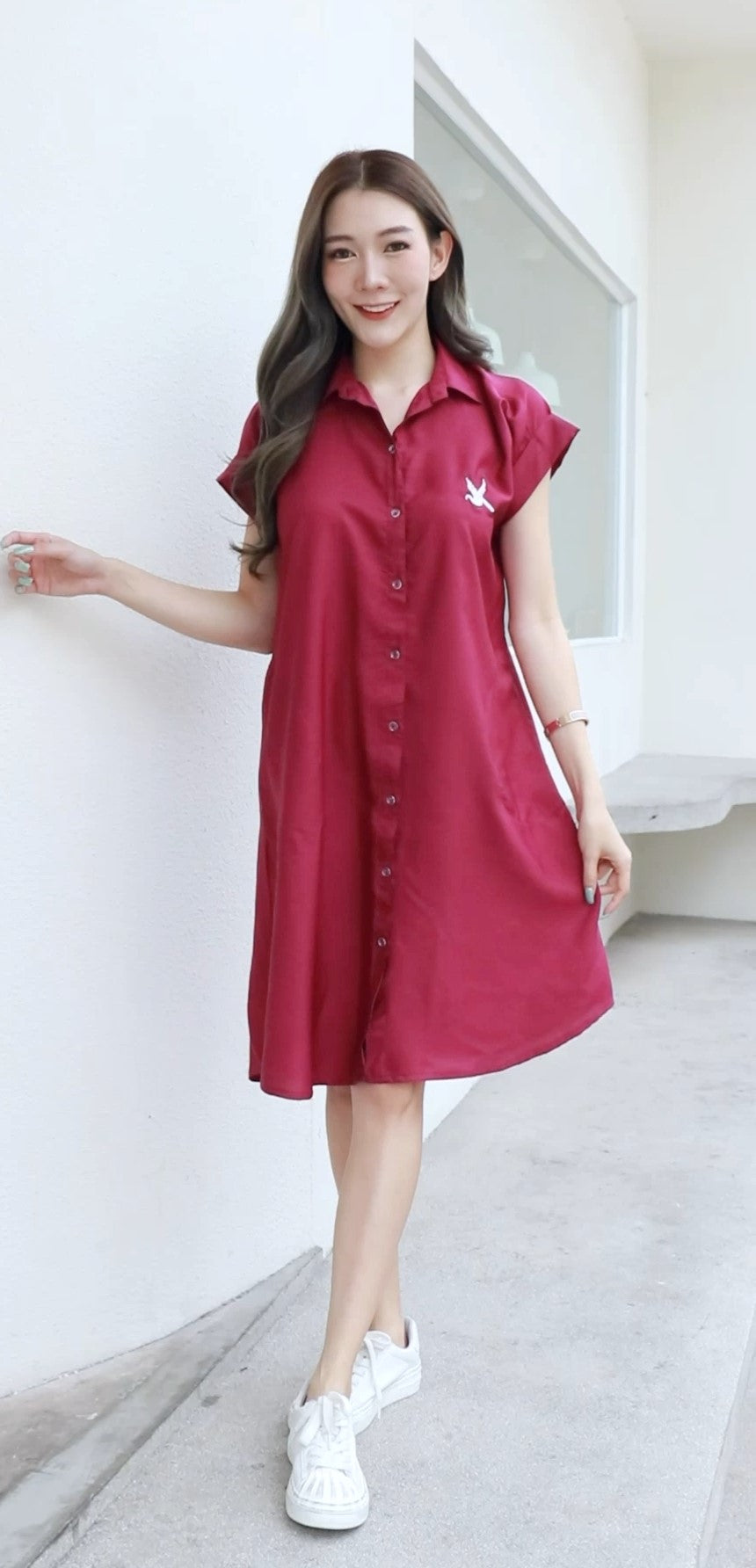 Women shirt dress with side pockets-Purple