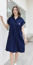 Load image into Gallery viewer, Women shirt dress with side pockets-Biue