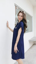Load image into Gallery viewer, Women shirt dress Polo with side pockets-Biue