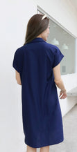 Load image into Gallery viewer, Women shirt dress with side pockets-Biue