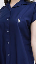 Load image into Gallery viewer, Women shirt dress Polo with side pockets-Biue